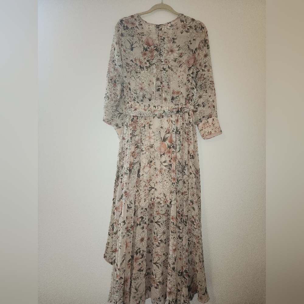Floral Maxi Dress, Sheer Sleves, Size12P